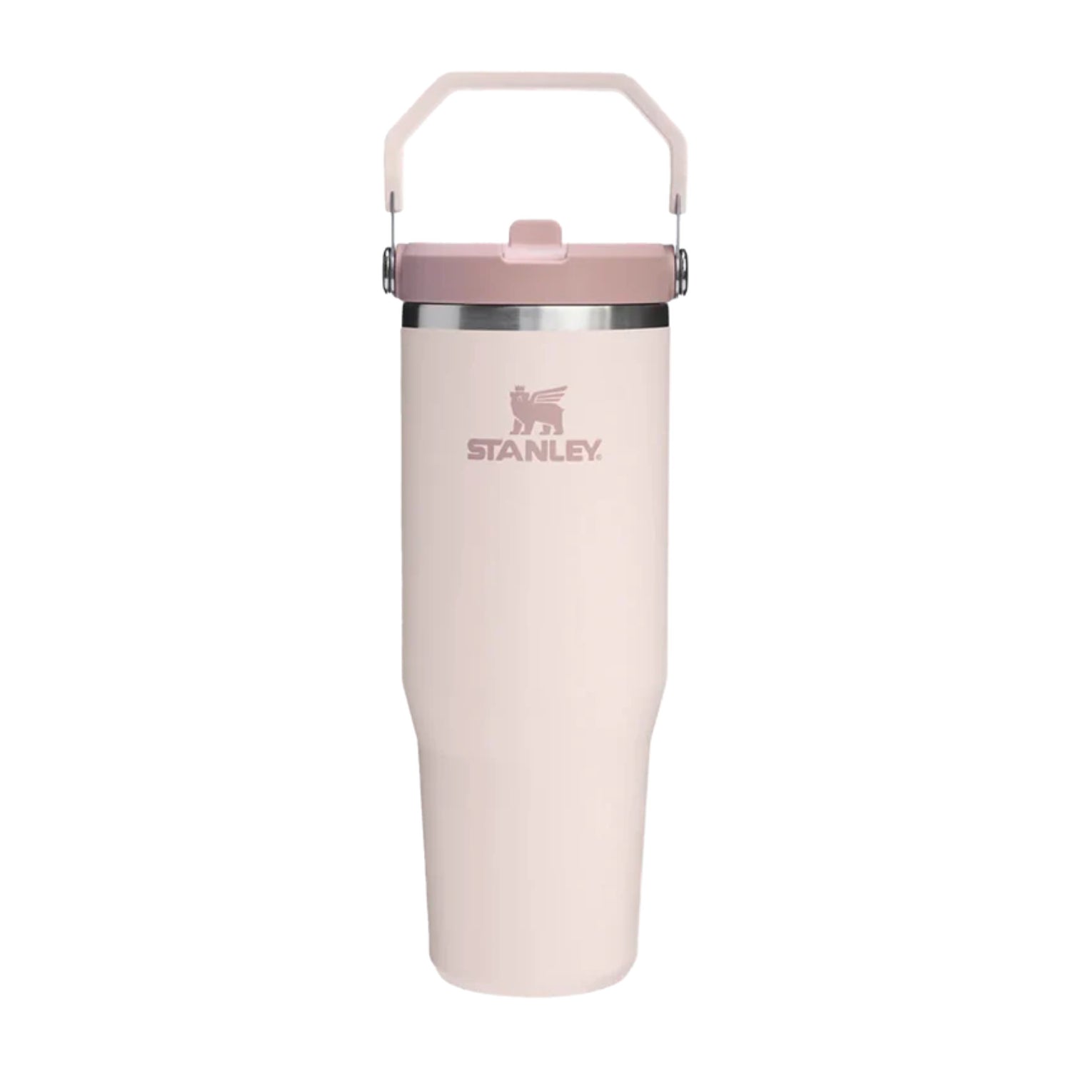 Termo Stanley Classic 30oz rosa con diseño elegante y asa para fácil transporte